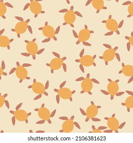 Sea turtles seamless pattern. Cute marine turtle in doodle style. Beautiful animals texture for fabric, wrapping paper, wallpaper, tissue, illustration.