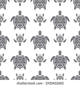 Sea turtles seamless pattern. Polynesian tribal pattern. Seamless vector background.