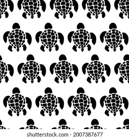 Sea turtles seamless vector pattern. Turtle silhouettes repeating background monochrome. Black sea animals top view. Use for fabric, wrapping, wallpaper.