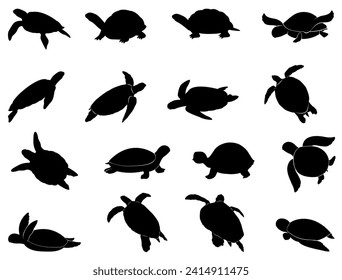 Silueta de tortugas marinas arte vectorial fondo blanco