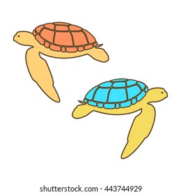 Sea Turtles. Vector illustration. Isolated on a white background.