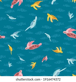 Sea turtles vector repeat pattern-01