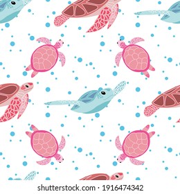 Sea turtles vector repeat pattern-02