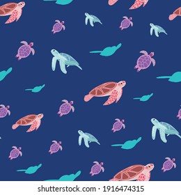 Sea turtles vector repeat pattern-03