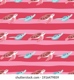 Sea turtles vector repeat pattern-05