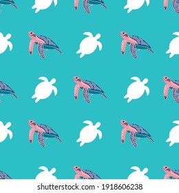 Sea turtles vector repeat pattern-10