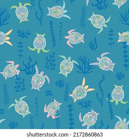 Sea turtles vector seamless pattern