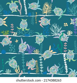 Sea turtles vector seamless pattern