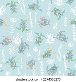 Sea turtles vector seamless pattern
