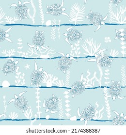 Sea turtles vector seamless pattern