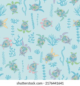 Sea turtles vector seamless pattern