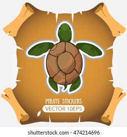 Sea turtles. Vector stickers. Animal protection.