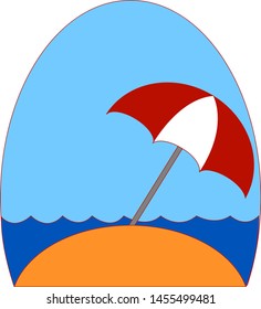 Sea and umbrella, illustration, vector on white background.
