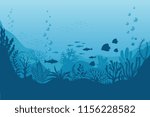 Sea underwater background. Ocean bottom with seaweeds. Vector marine scene. Ocean scene, sea underwater, undersea life on bottom illustration