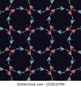 Sea underwater life seamless pattern on dark background, vector