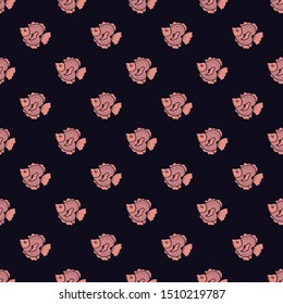 Sea underwater life seamless pattern on dark background, vector