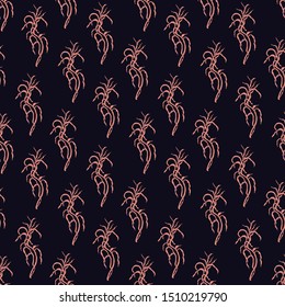 Sea underwater life seamless pattern on dark background, vector