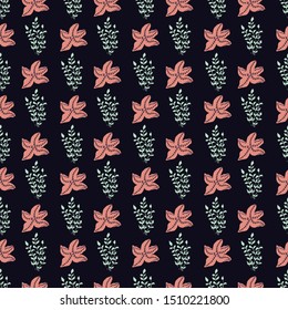 Sea underwater life seamless pattern on dark background, vector