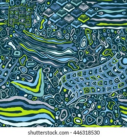 Sea underwater seamless pattern with tropical fish texture on blue background. Vector