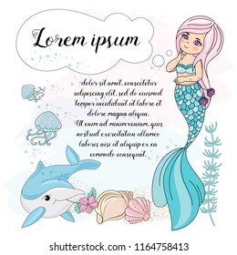 Sea Underwater Vector Illustration Set MERMAID DREAM for Digital Print, Holidays, Wall Art, Scrapbooking, Photo Album Design and Digital Paper