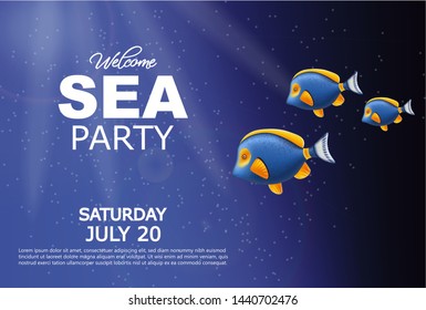Sea underwater Vector realistic with small colorful fish illustration