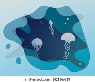 
Sea ​​composition. Underwater world. Jellyfish. Vector