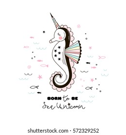 sea unicorn, doodle nursery art