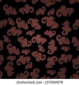 Sea unicorn vector print. Abstract seamless pattern for girls, boys, clothes, wallpaper. Illustration in beige, black and brown colors.