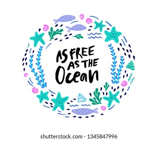 Sea unique hand drawn lettering . Vector elements for greeting cards, invitations, posters, T-shirt design, fabric, clothes.
