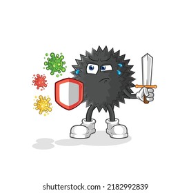 the sea urchin against viruses cartoon. cartoon mascot vector
