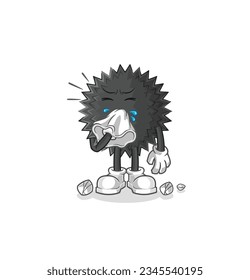 the sea urchin blowing nose character. cartoon mascot vector
