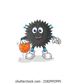 the sea urchin dribble basketball character. cartoon mascot vector