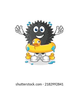 the sea urchin with duck buoy cartoon. cartoon mascot vector