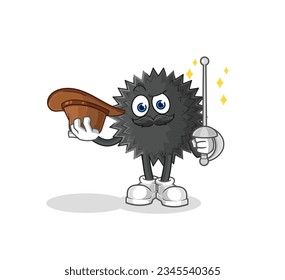 the sea urchin fencer character. cartoon mascot vector