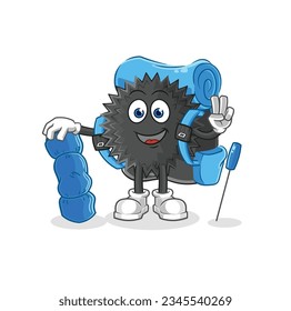 the sea urchin go camping mascot. cartoon vector