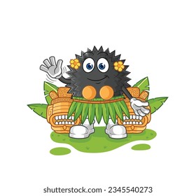 the sea urchin hawaiian waving character. cartoon mascot vector