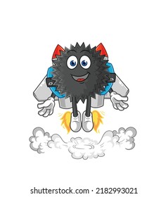 the sea urchin with jetpack mascot. cartoon vector