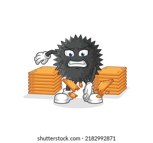 the sea urchin karate mascot. cartoon vector