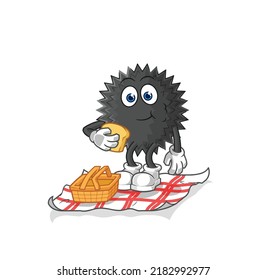 the sea urchin on a picnic cartoon. cartoon mascot vector