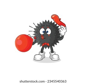 the sea urchin pantomime blowing balloon. cartoon mascot vector