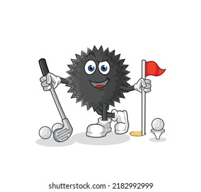 the sea urchin playing golf vector. cartoon character