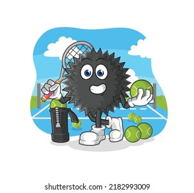 the sea urchin plays tennis illustration. character vector