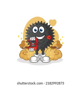 the sea urchin propose with ring. cartoon mascot vector