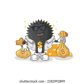 the sea urchin rich character. cartoon mascot vector