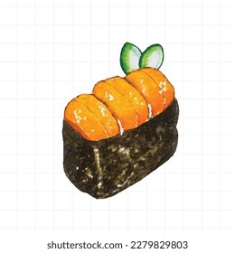 Sea urchin sushi painted by watercolor