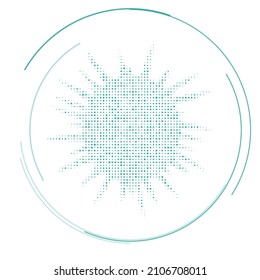 The sea urchin symbol filled with teal dots. Pointillism style. Vector illustration on white background