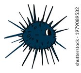 Sea urchin. Vector illustration in cartoon style. Can be used as stickers, decals, to decorate children