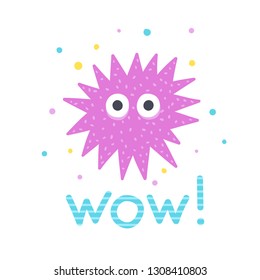 Sea urchin vector illustration with wow lettering. Funny sea creature on white background