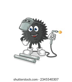 the sea urchin welder mascot. cartoon vector