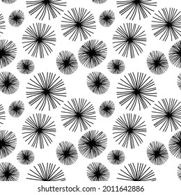 Sea urchins one line vector clipart ittergular ogirginal seamless patten. Ink drawn vector elements. Beautiful pattern for fabrics design 